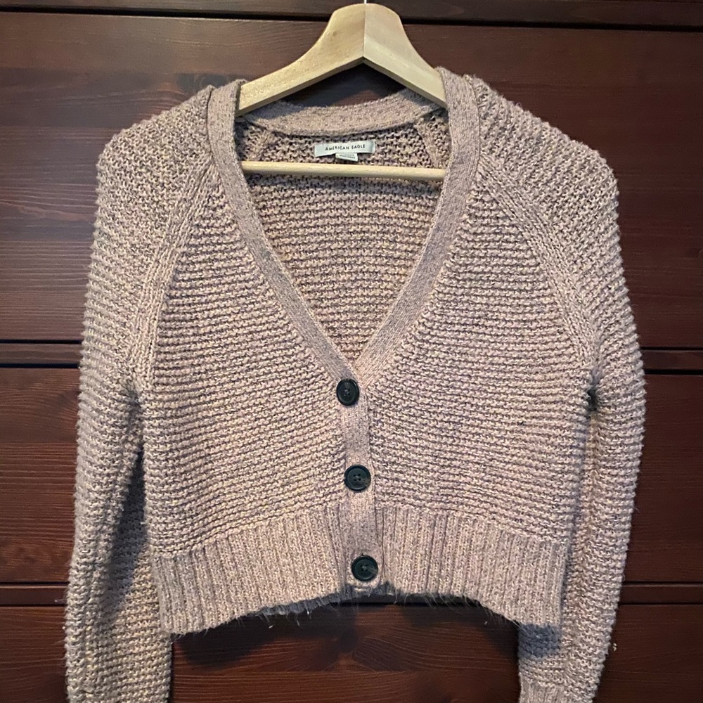 Blush Pink & Gray Cropped Cardigan